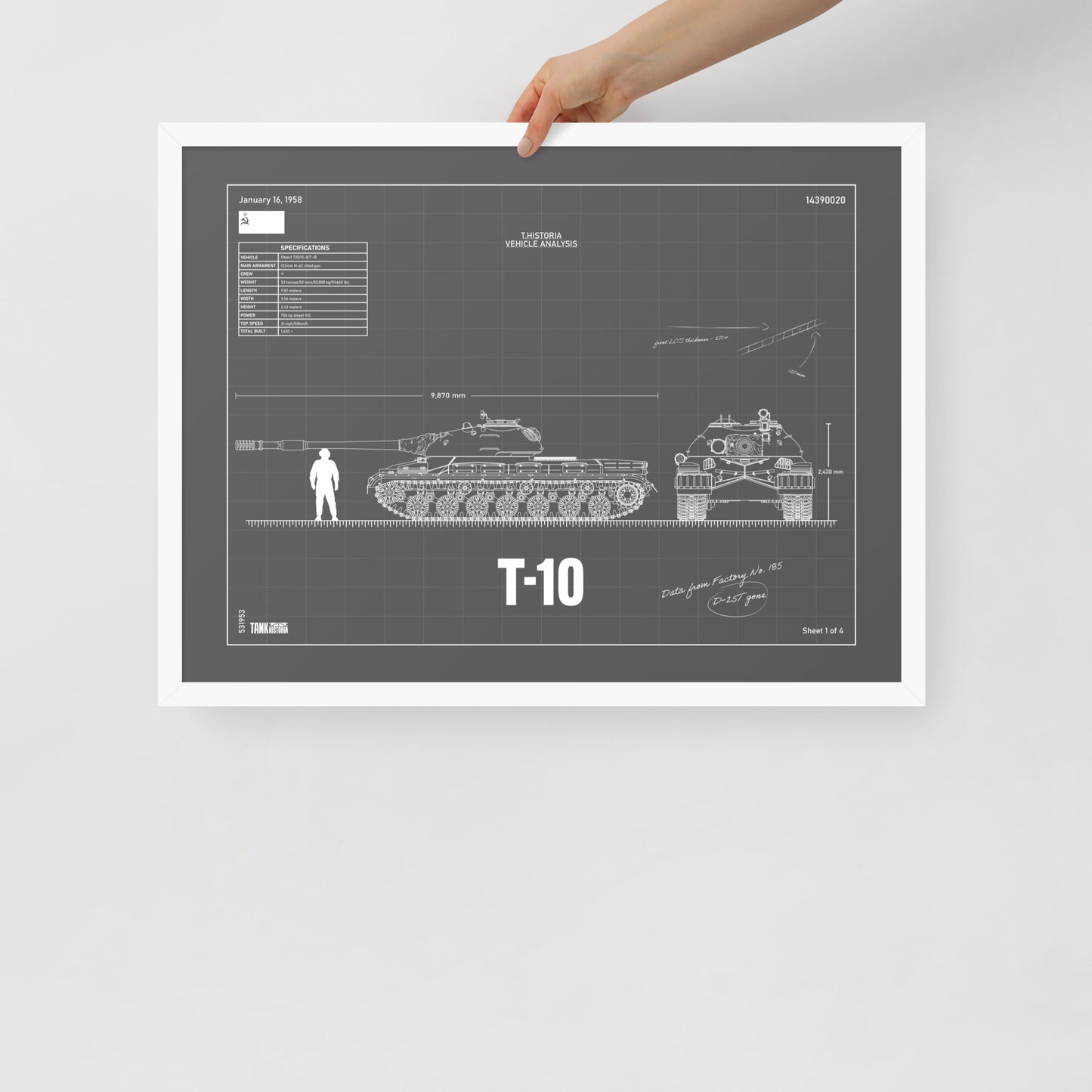 T-10 Blueprint Framed Poster 18" x 24"