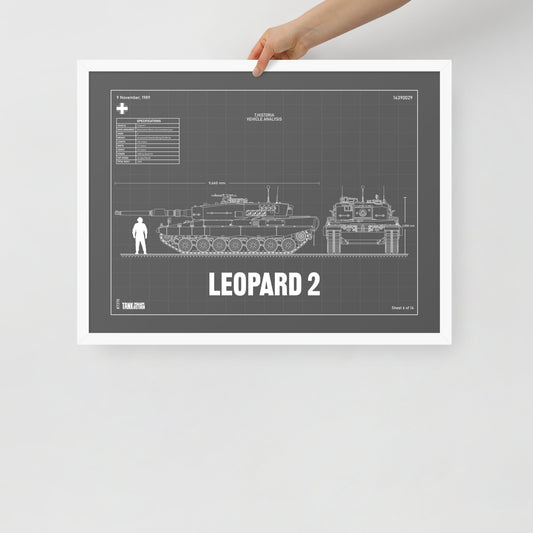 Leopard 2 Blueprint Framed Poster 18" x 24"