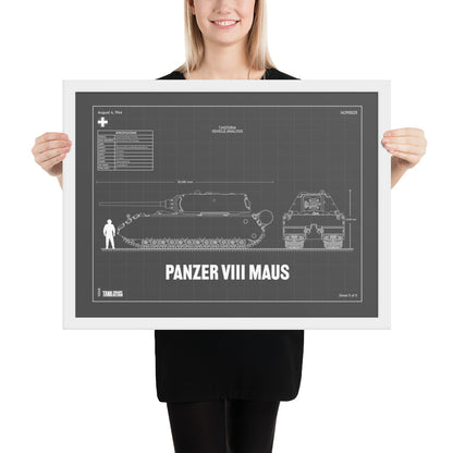 Panzer VIII Maus Blueprint Framed Poster 18" x 24"