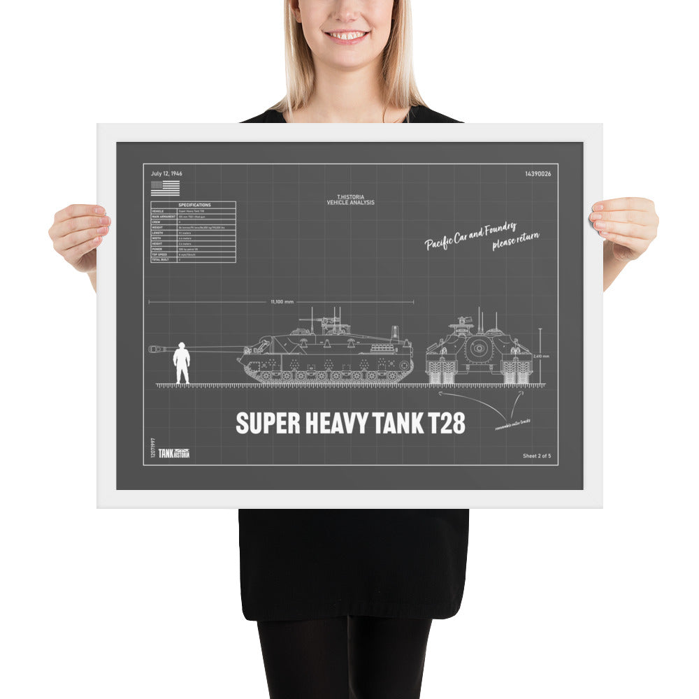 Super Heavy Tank T28 Blueprint Framed Poster 18" x 24"