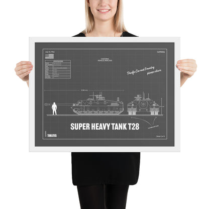 Super Heavy Tank T28 Blueprint Framed Poster 18" x 24"