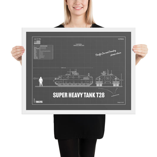 Super Heavy Tank T28 Blueprint Framed Poster 18" x 24"