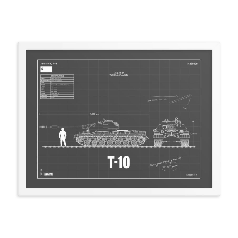 T-10 Blueprint Framed Poster 18" x 24"